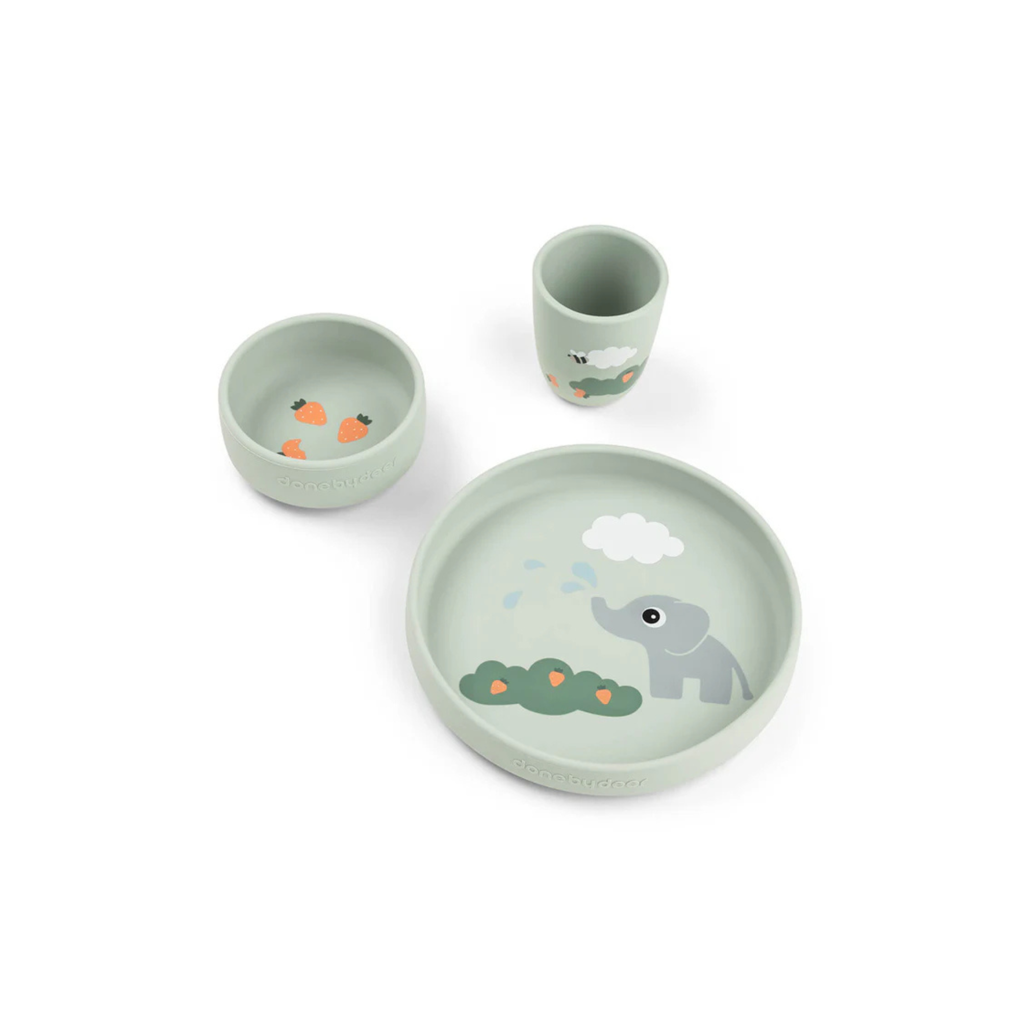 Zuignap borden set - Stick&Stay Dinner Set - Elphee - Green - Done by Deer - productfoto - afbeelding 2