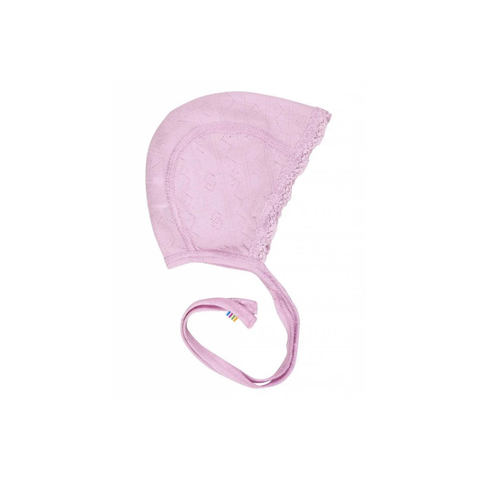 Strikmutsje met kant - Wol/zijde - Ajour baby mutsje - Prime Rose - Joha