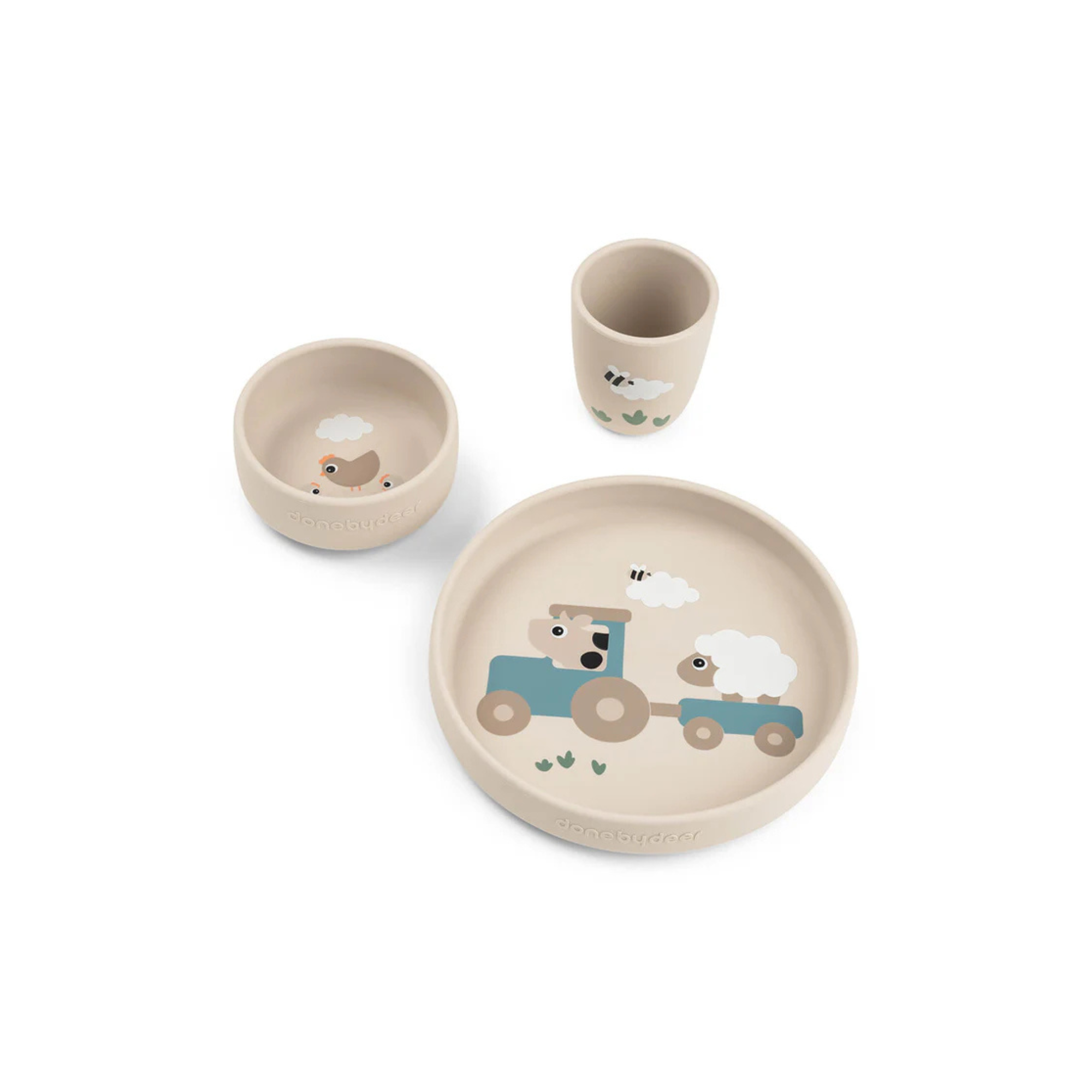 Zuignap borden set - Stick&Stay Dinner Set - Tiny Farm - Sand - Done by Deer - productfoto - afbeelding 2