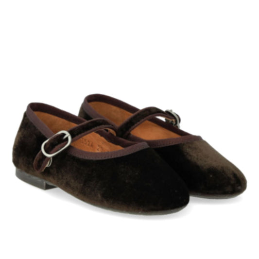 Mary Jane ballerina - Velours/suede - Bruin - Angulus voorkant