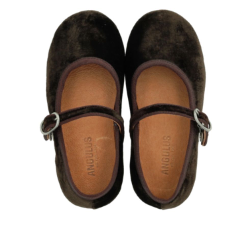 Mary Jane ballerina - Velours/suede - Bruin - Angulus bovenkant