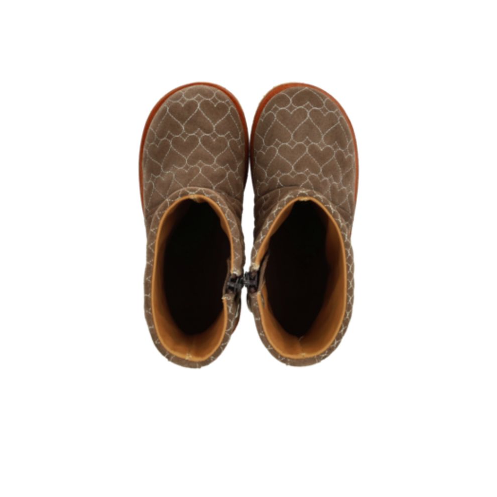 Laars met hartjesborduursel – Suede - Donker Taupe/Cognac – Angulus bovenaanzicht