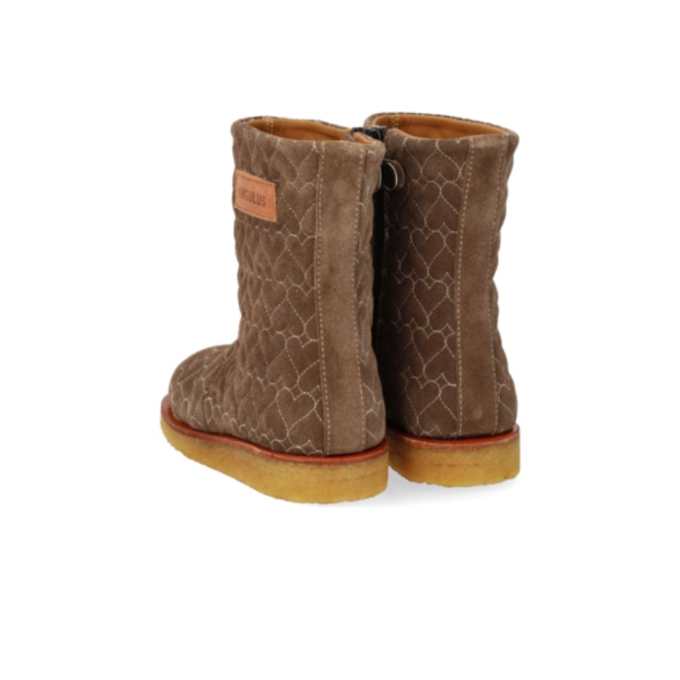 Laars met hartjesborduursel – Suede - Donker Taupe/Cognac – Angulus achterkant