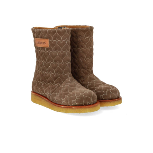 Laars met hartjesborduursel – Suede - Donker Taupe/Cognac – Angulus voorkant