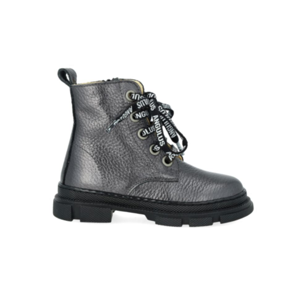 Chunky veterlaars - Leer - Glans zwart - Angulus zijkant