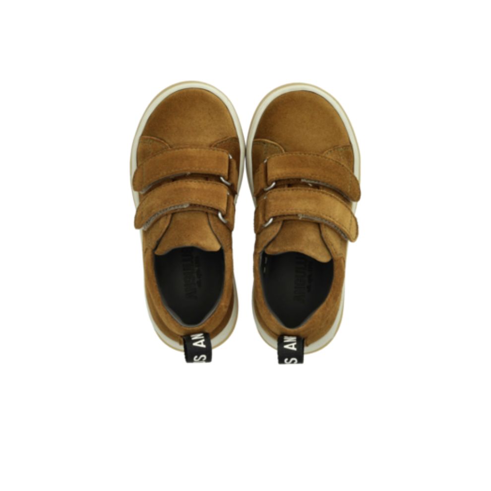 Sneakers klitteband - Suede - Mustard/bruin - Angulus bovenkant