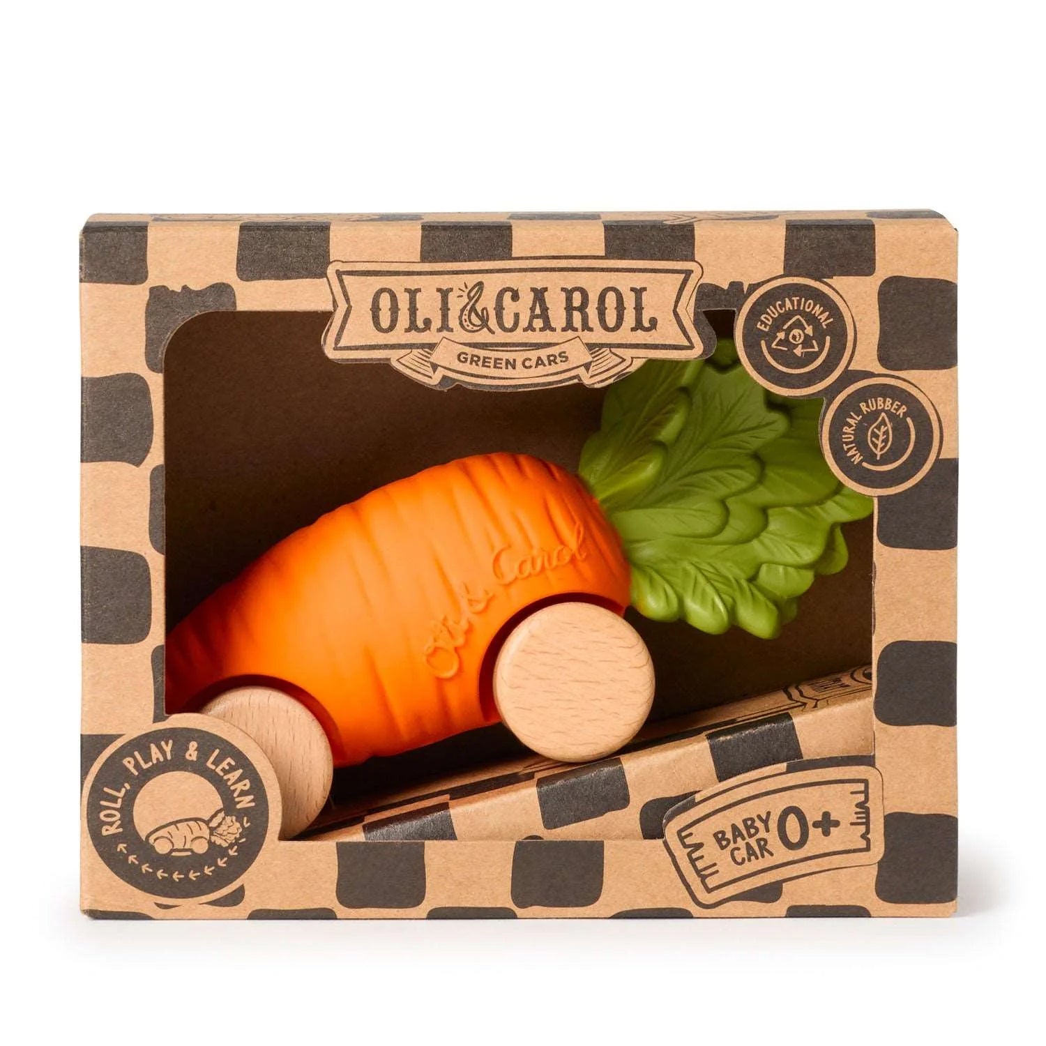 Speelgoedauto Cathy the Carrot met garage & racebaan - 0+ jaar - Natuurrubber & FSC-hout - Oli & Carol - productfoto - afbeelding 4