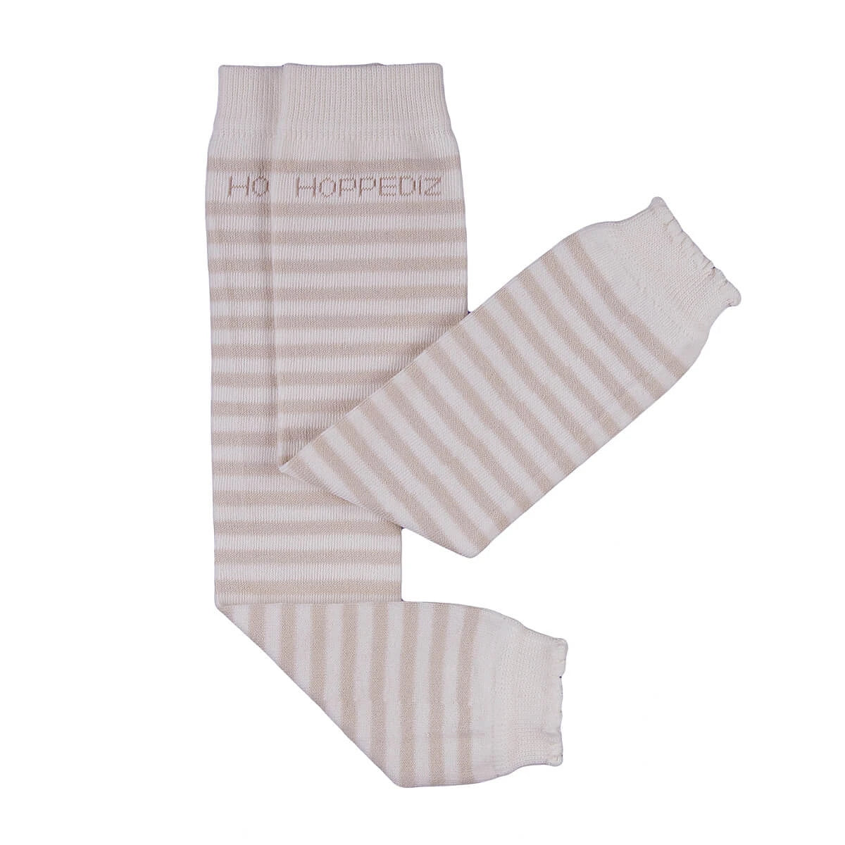Baby Leg Warmers – Cream Sand – Gestreepte katoenen babybeenwarmers – Hoppediz