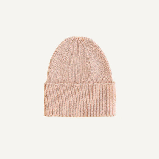 Gebreid mutsje newborn - Merino wol - Apricot - HVID voor