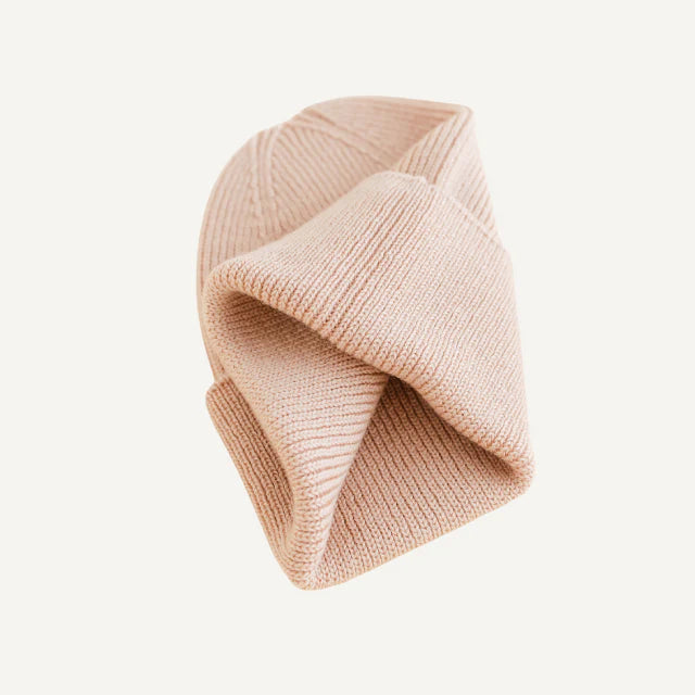 Gebreid mutsje newborn - Merino wol - Apricot - HVID vouw