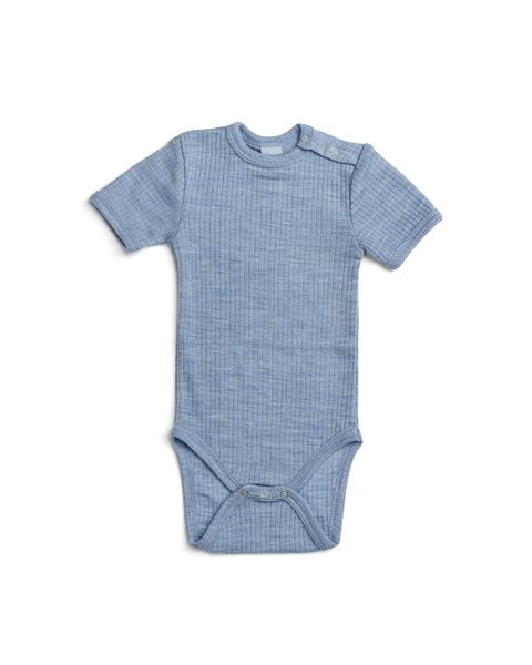 Romper merino wol - Blauw - Korte mouw - SmallStuff - voorkant