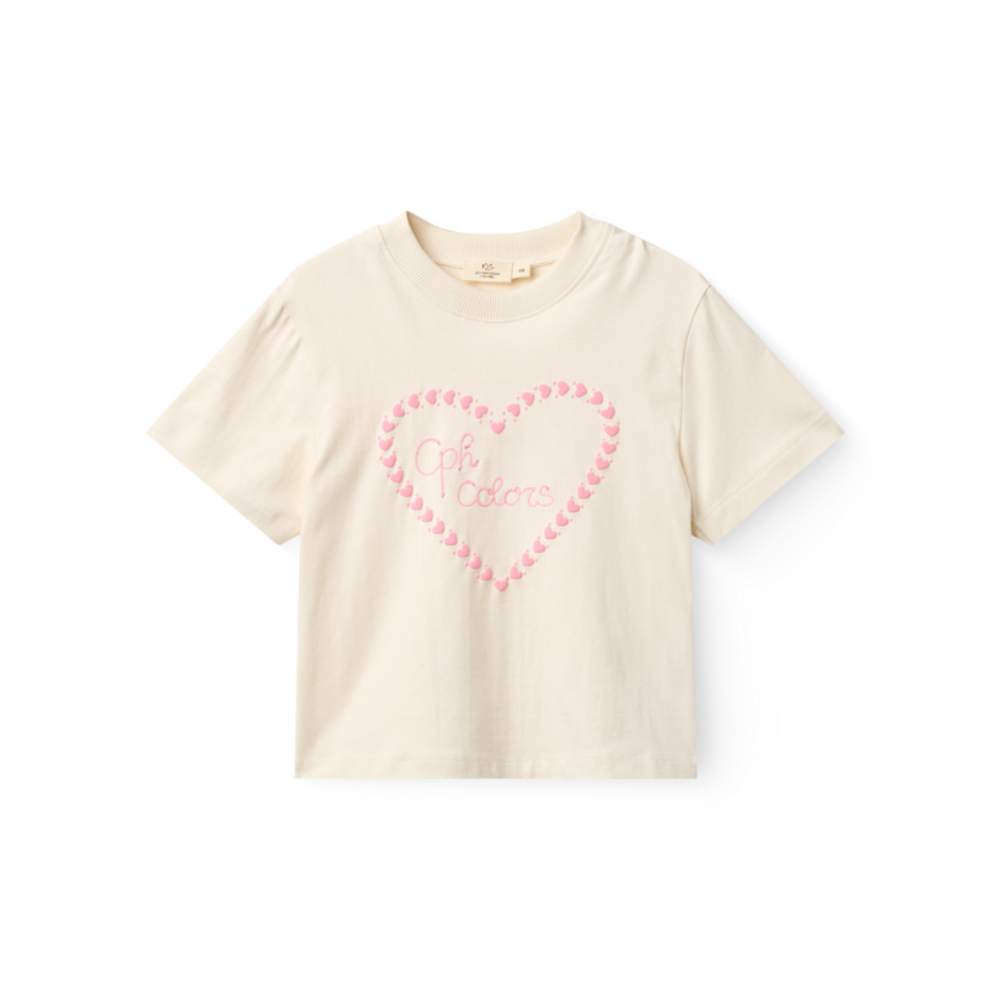 Loose Fit T-shirt met Hartprint - Biologisch Katoen - Cream/Off-white - Copenhagen Colors voor