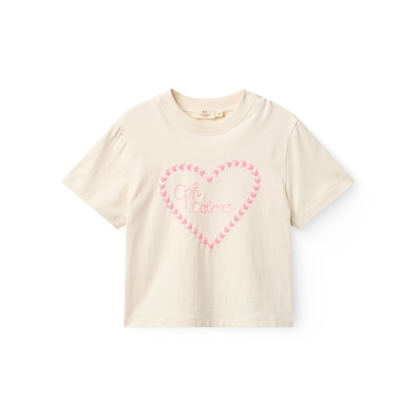 Loose Fit T-shirt met Hartprint - Biologisch Katoen - Cream/Off-white - Copenhagen Colors voor