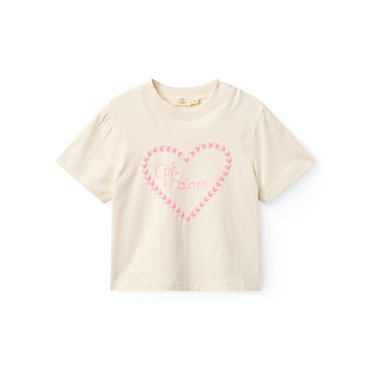 Loose Fit T-shirt met Hartprint - Biologisch Katoen - Cream/Off-white - Copenhagen Colors voor