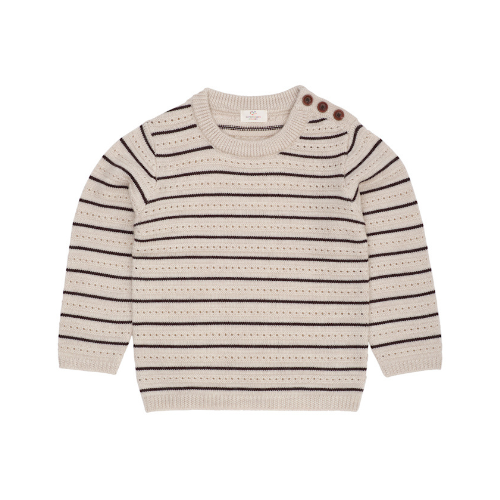 Gebreide trui - Merino wol - Beige gestreept - Copenhagen Colors voor