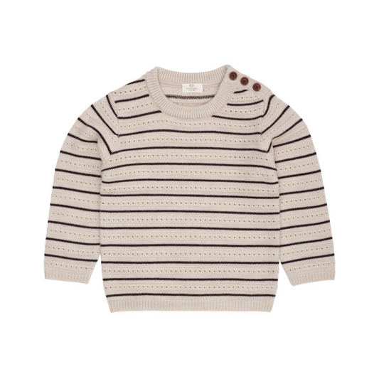 Gebreide trui - Merino wol - Beige gestreept - Copenhagen Colors voor