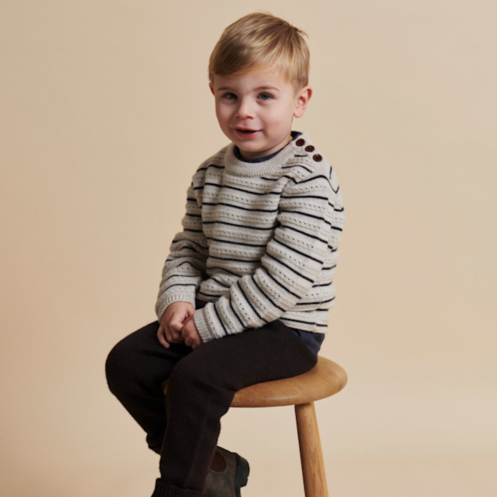 Gebreide trui - Merino wol - Beige gestreept - Copenhagen Colors kind