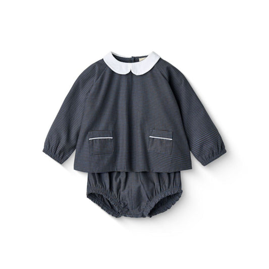 Baby set lange mouw - Biologisch katoen - Navy check - Copenhagen Colors voor