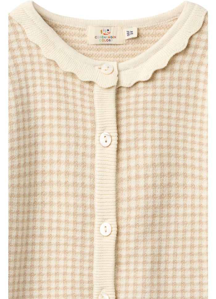 Gebreid vestje korte mouw - Check Beige Jacquard - Copenhagen Colors close up