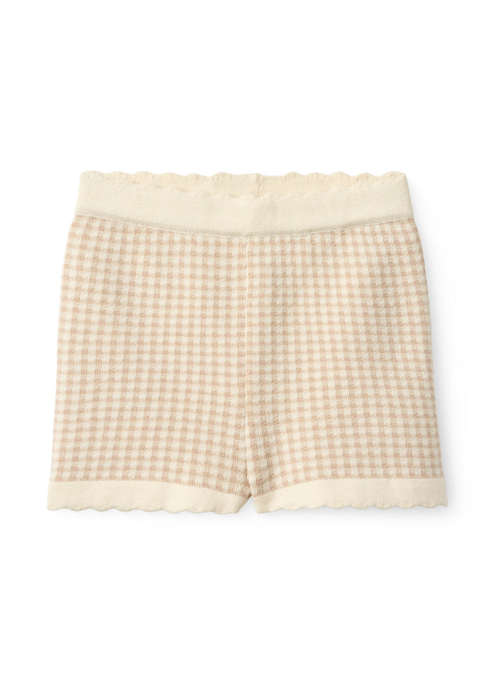 Kort gebreid broekje - Jacquard Beige Check - Katoen - Copenhagen Colors voor