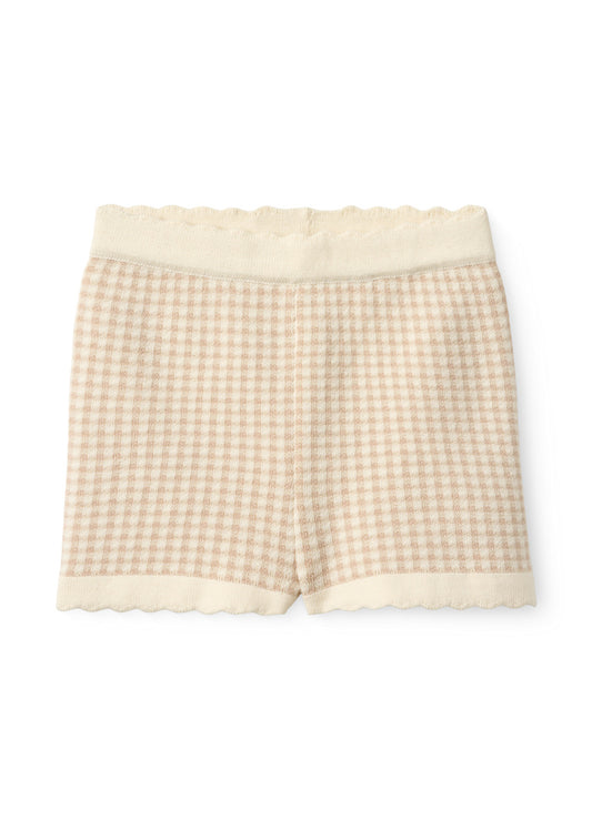 Kort gebreid broekje - Jacquard Beige Check - Katoen - Copenhagen Colors voor