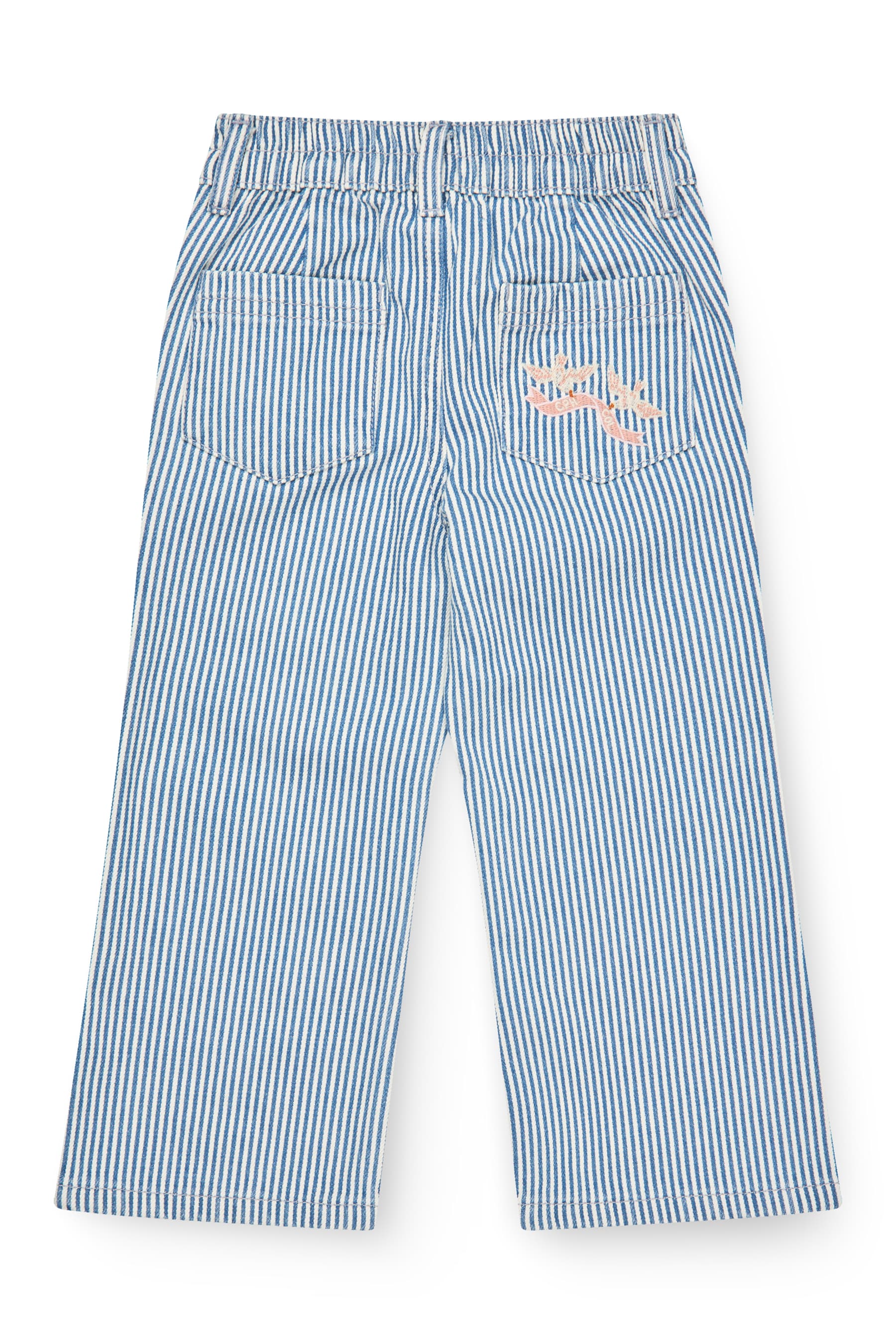 Gestreepte twill broek - Wide leg & geborduurd detail - Spijkerbrok - Copenhagen Colors achter