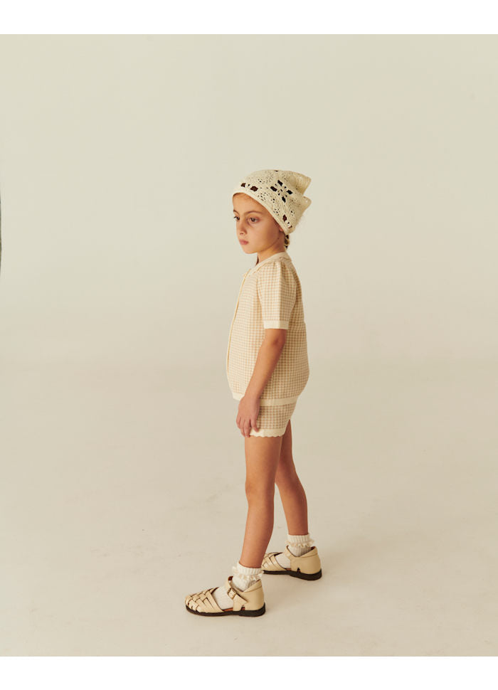 Kort gebreid broekje - Jacquard Beige Check - Katoen - Copenhagen Colors model