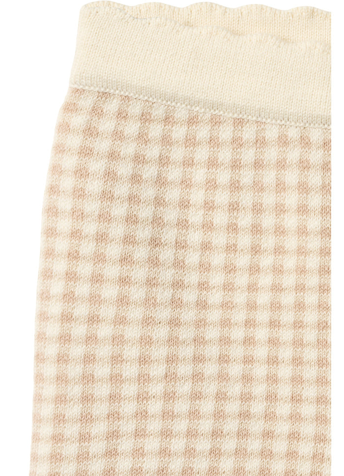 Kort gebreid broekje - Jacquard Beige Check - Katoen - Copenhagen Colors close up