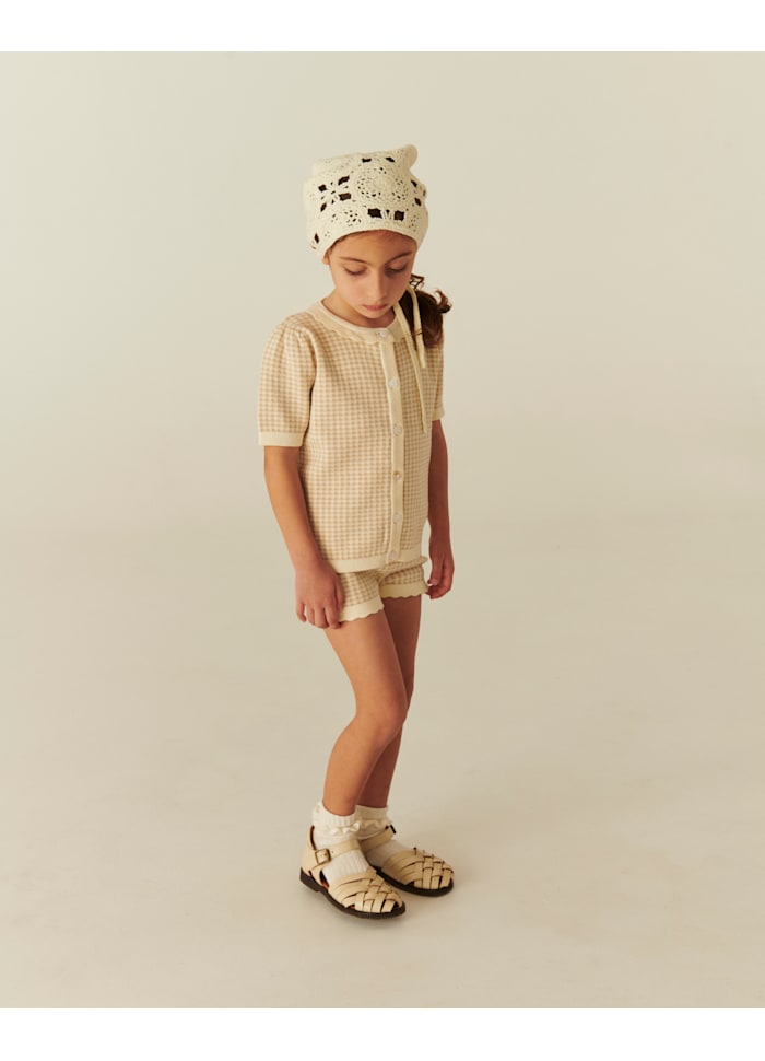 Gebreid vestje korte mouw - Check Beige Jacquard - Copenhagen Colors kind