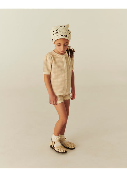 Gebreid vestje korte mouw - Check Beige Jacquard - Copenhagen Colors kind