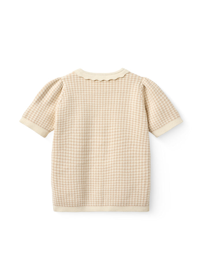 Gebreid vestje korte mouw - Check Beige Jacquard - Copenhagen Colors achter