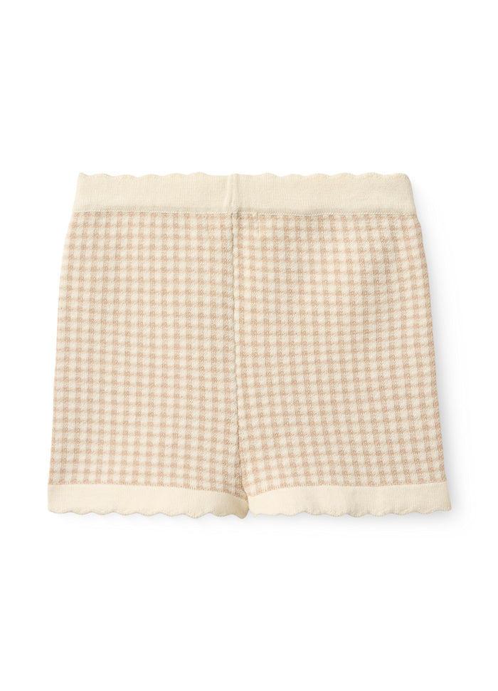 Kort gebreid broekje - Jacquard Beige Check - Katoen - Copenhagen Colors achter