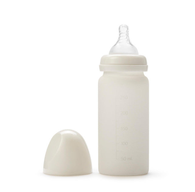 Elodie - Glazen baby fles met siliconen speen 0M+ Vanilla White - product