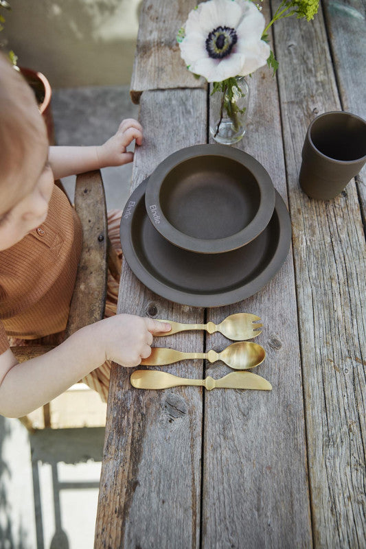 Elodie - Baby bestekset -mes, vork en lepel Gold - 100% roestvrij staal - lifestyle