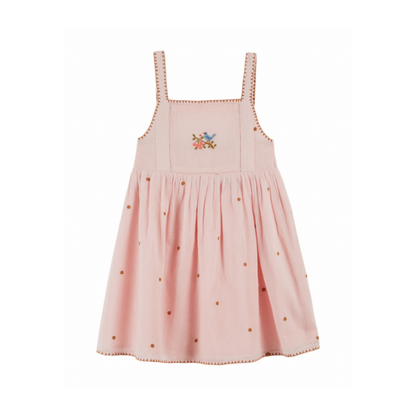 Jurkje - Robe Brodee Fleurs - Biologisch katoen - Macaron/roze - Emile et Ida voor