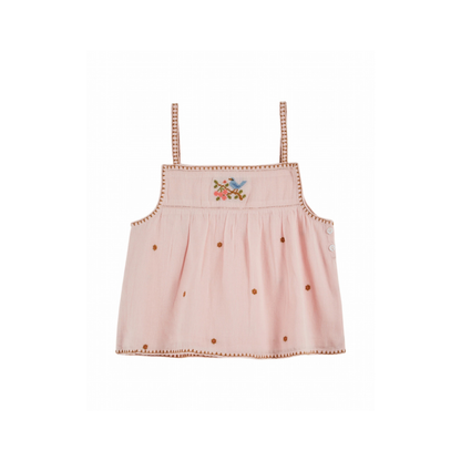 Hemdje - Top Bretelles Brode Fleurs - Biologisch katoen - Roze/Macaron - Emile et Ida voor