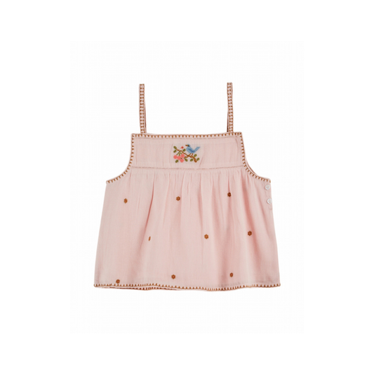 Hemdje - Top Bretelles Brode Fleurs - Biologisch katoen - Roze/Macaron - Emile et Ida voor