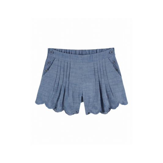 Kort broekje - Chambray Brodee - Katoen  - Denim/blauw - Emile et Ida voor