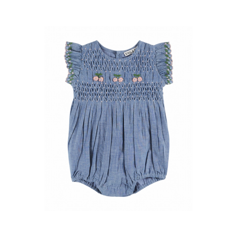Romper Brode Smock - Katoen - Denim Chambray/Blauw - Emile et Ida voor