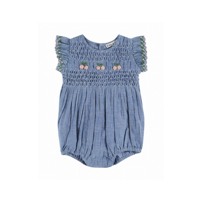 Romper Brode Smock - Katoen - Denim Chambray/Blauw - Emile et Ida voor