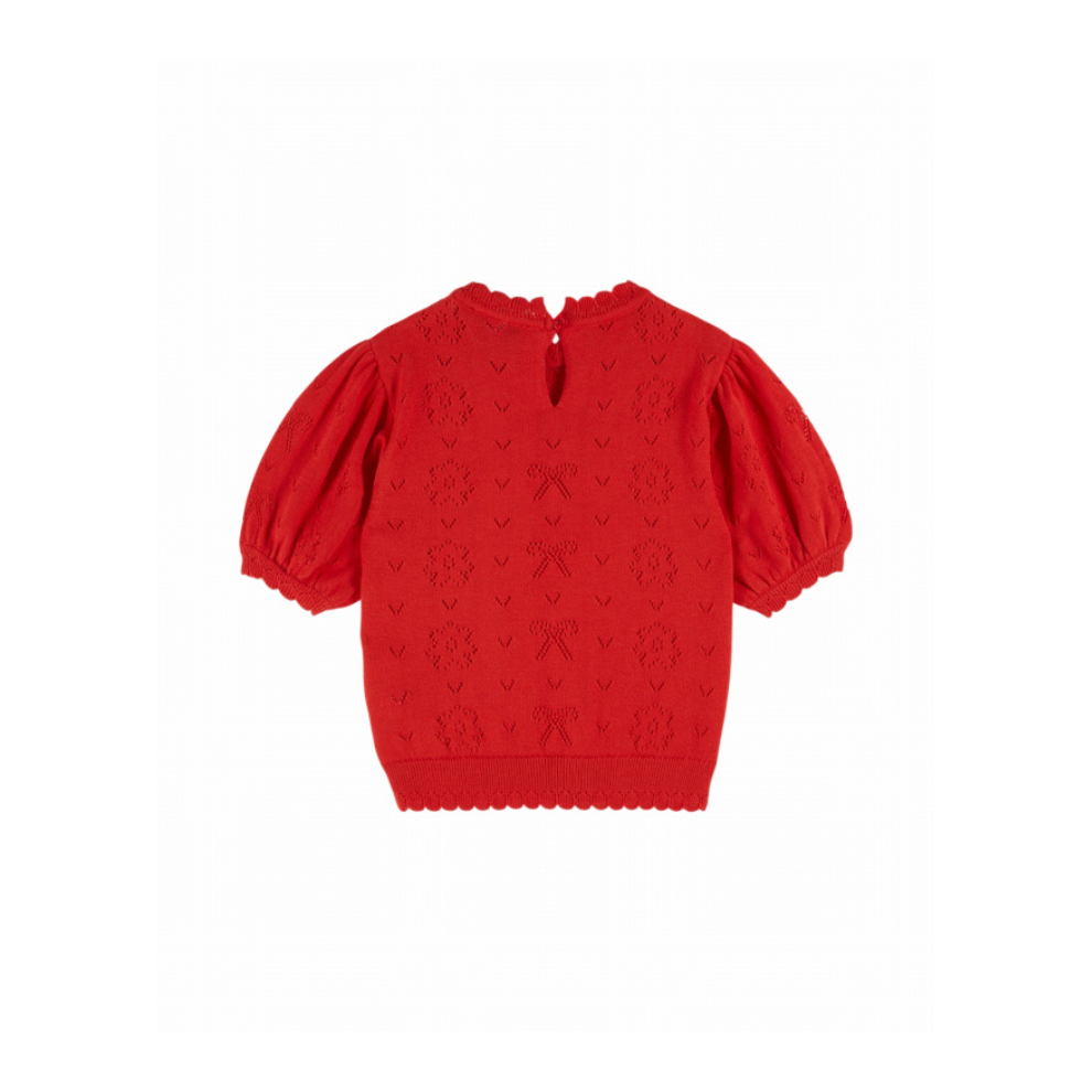 Gebreide Top – Pullover Ajour – Biologisch Katoen – Rood/Coquelicot – Emile et Ida achter