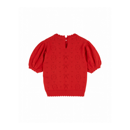 Gebreide Top – Pullover Ajour – Biologisch Katoen – Rood/Coquelicot – Emile et Ida achter