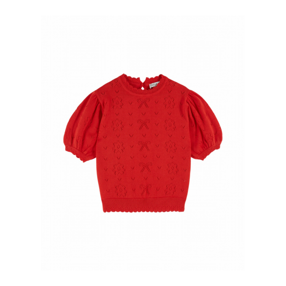 Gebreide Top – Pullover Ajour – Biologisch Katoen – Rood/Coquelicot – Emile et Ida voor