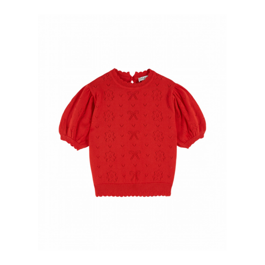Gebreide Top – Pullover Ajour – Biologisch Katoen – Rood/Coquelicot – Emile et Ida voor