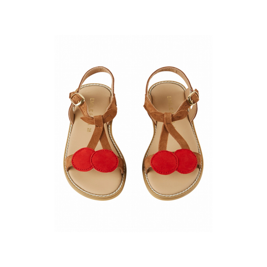 Leren sandalen - Kersjes - Bruin/Rood - Emile et Ida voor