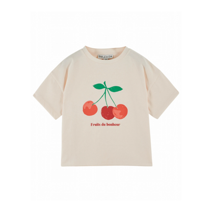 T-shirt Kersjes - Imprime Place Fruit - Biologisch katoen - Creme - Emile et Ida voor