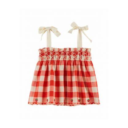 Topje Aardbeitjes - Brode Fraises - Biologisch katoen - Rood/Wit - Emile et Ida voor