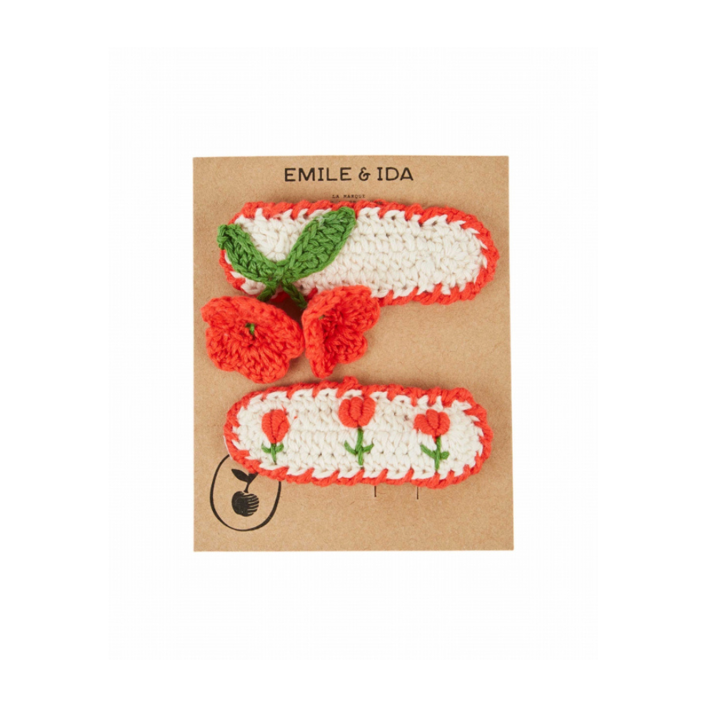 Gehaakte haarknipjes - Barette Tulip - Katoen - Emile et Ida rood