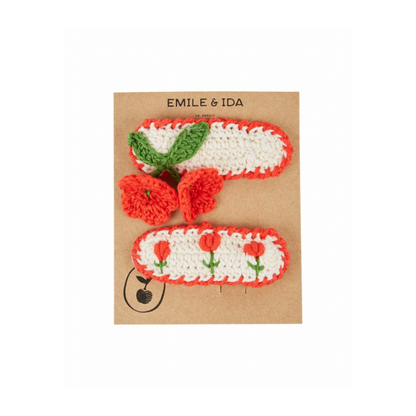 Gehaakte haarknipjes - Barette Tulip - Katoen - Emile et Ida rood