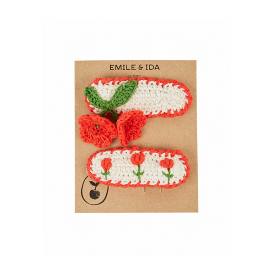 Gehaakte haarknipjes - Barette Tulip - Katoen - Emile et Ida rood